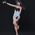 Cute Game Anime Character With Cat Ears Tail Blue White Bodysuit And Headphones