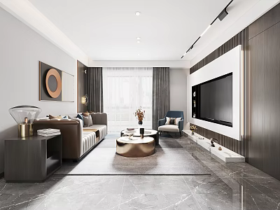 Modern Elegant Living Dining Room Interior Design With Sofa Coffee Table TV And Decorative Art 3d model
