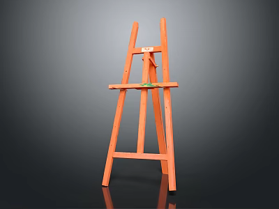Stable Orange Wooden Easel Standing On Black Background For Art Painting Supplies 3d model