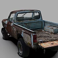 Rusty Vintage Pickup Truck With Worn Body And Large Off Road Tires