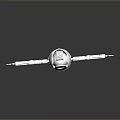 White Robot Character Featuring Round Head Black Lens Mechanical Arms Small Wheels On Dark Background