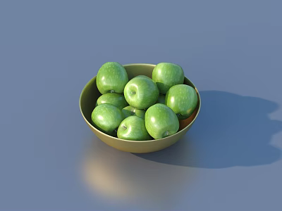 Fresh Ripe Green Apples Filled in Golden Bowl on Gray Background 3d model