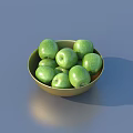 Fresh Ripe Green Apples Filled in Golden Bowl on Gray Background