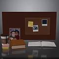 Brown Bulletin Board With Sticky Note Photos Coffee Cup Book Open Notebook And Colorful Notes