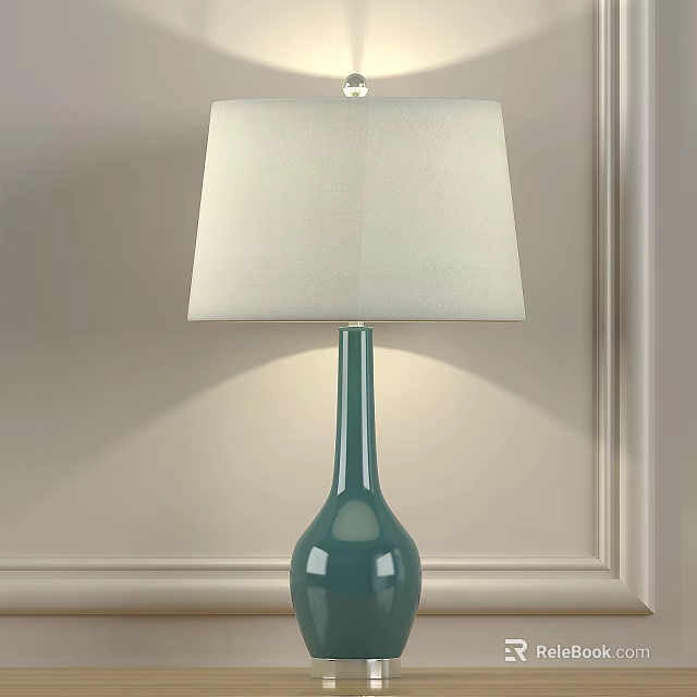 Decorative Green Table Lamp With Vase Shaped Base And White Lampshade 3d model 