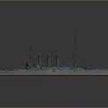 Vintage Battleship 3D Render With Multiple Masts Funnels Gray Hull Red Bottom 3d model