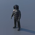 Full Length Model Wearing Hooded Puffer Jacket And Pants On Gray Background
