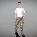 Male Character With White T-Shirt Camouflage Pants Black Boots Hands In Pockets Against Gray Background