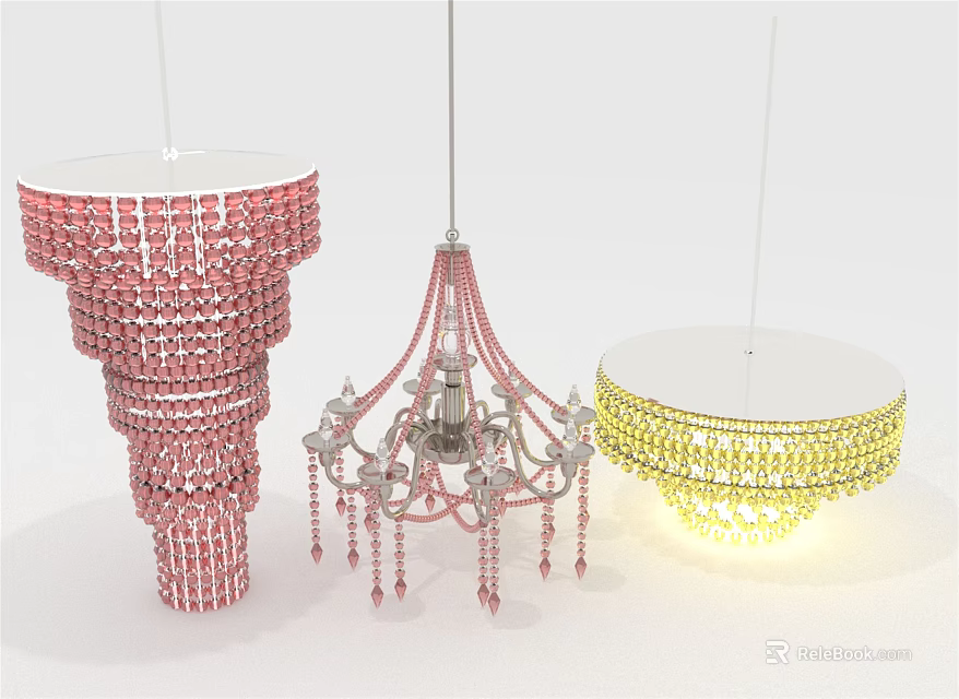 Stylish Crystal Chandeliers with Columnar Beaded Design Classic Pendant and Round Ceiling Styles 3d model 