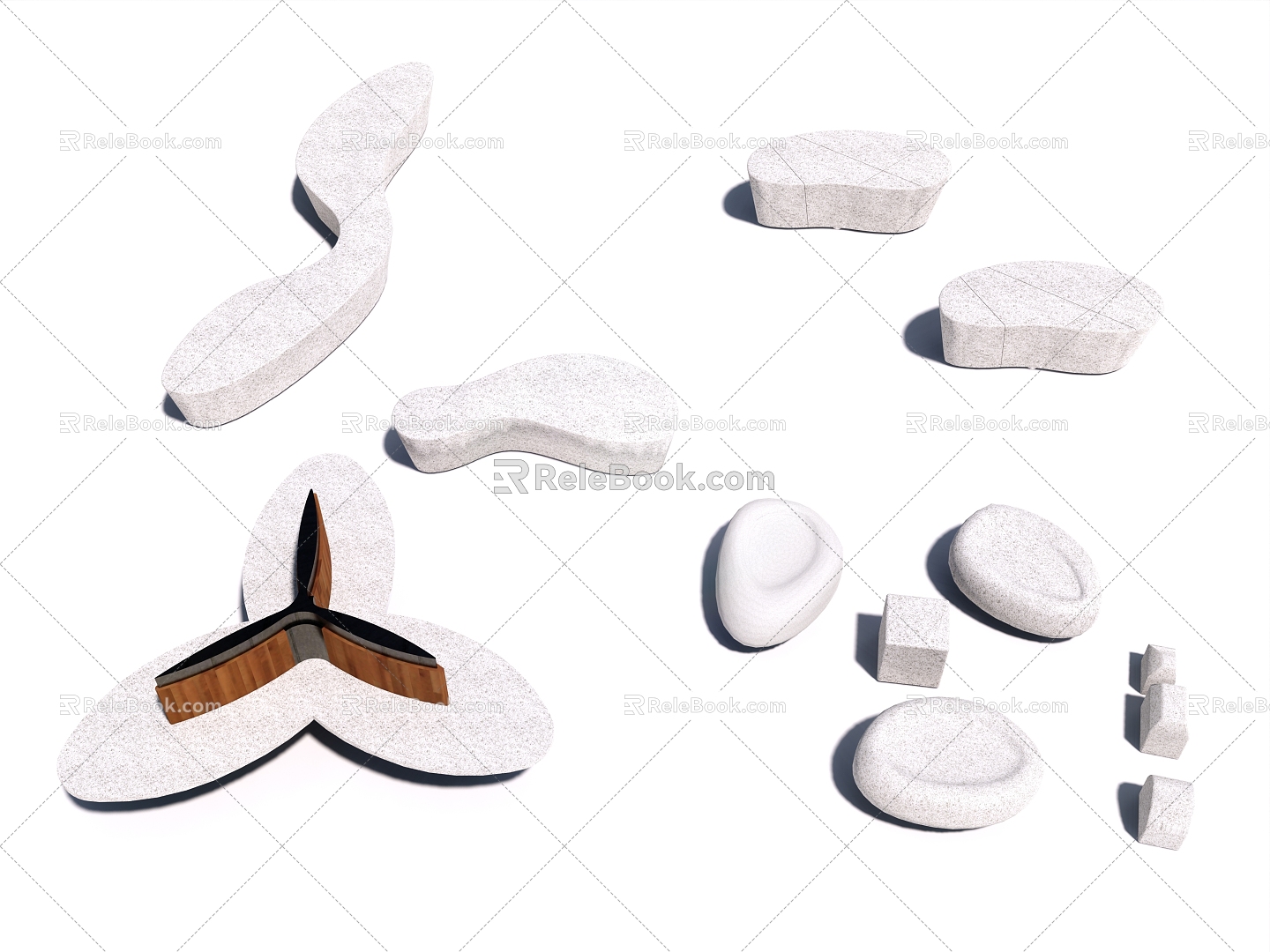 Curve seats and planting pool seats 3d model