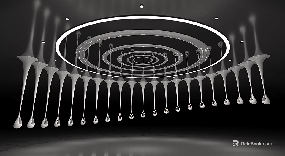 Modern Minimalist Curved Display Shelves With Circular Light Strips Water Drop Decorations And Lighting Effects 3d model 
