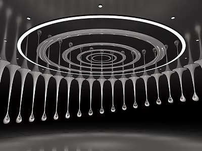 Modern Minimalist Curved Display Shelves With Circular Light Strips Water Drop Decorations And Lighting Effects 3d model