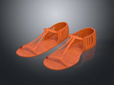 Orange Flat Casual Sandals With Cross Straps And Cutout Design For Daily Wear 3d model
