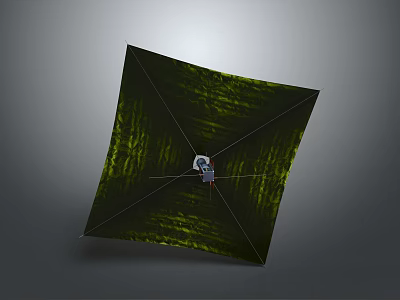 Square Mechanical Structure With Green Textured Surface And Central Component On Gray Background 3d model
