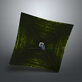 Square Mechanical Structure With Green Textured Surface And Central Component On Gray Background