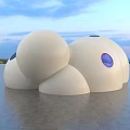 Modern White Spherical Architectural Structure With Round Purple Windows And Outdoor Setting 3d model