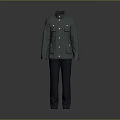 Green Stand Up Collar Coat With Pockets And Buttons Paired With Dark Pants Suit Set