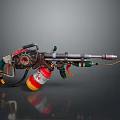 Custom Mechanical Weapon Design With Colorful Tank And Metal Nozzle Parts