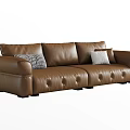 Modern Brown Leather Sectional Sofa With Tufted Design And Decorative Pillows 3d model