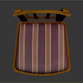 Classic Wooden Chair With Vertical Slats Backrest And Striped Fabric Seat Cushion