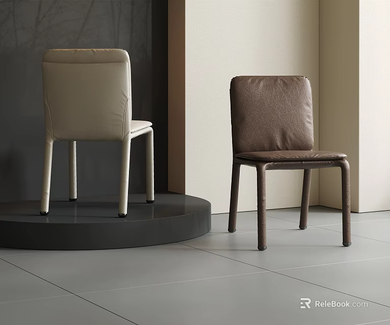 Modern Leather Dining Chairs In Beige And Brown For Minimalist Interior Design 3d model 