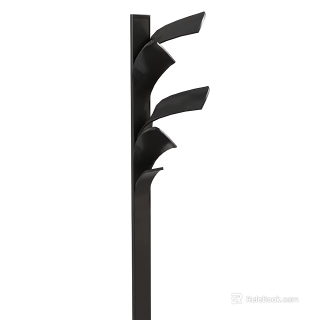 Modern Black Decorative Column With Curved Blades And Sleek Vertical Design 3d model 