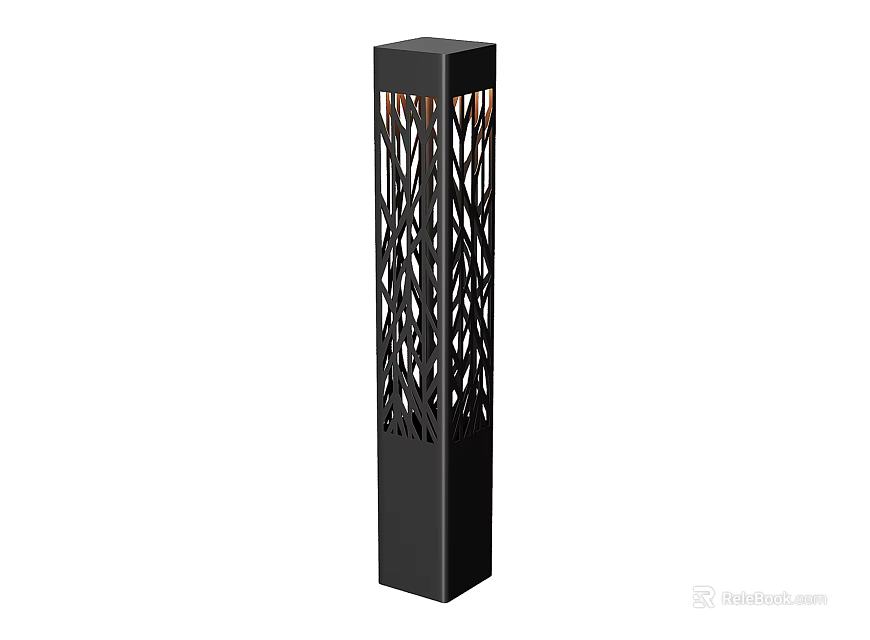 Modern Black Outdoor Light Column With Intricate Hollow Out Pattern Design 3d model 