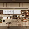 Cozy Tea House Interior Design With Coffee Tea Counter Fruit Display And Wooden Stools
