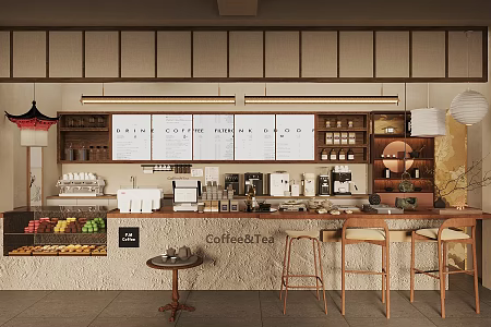 New Chinese-style Middle Ancient Tea House Workbench Tea Room Operator Table Coffee Milk Tea Shop Water Bar Coffee Machine Coffee Milk Tea Machine Tea Set Tea Cage Tea Cup 3d model