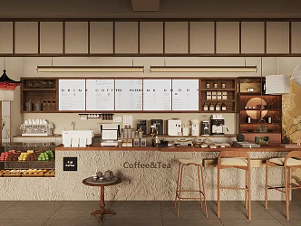 New Chinese-style Middle Ancient Tea House Workbench Tea Room Operator Table Coffee Milk Tea Shop Water Bar Coffee Machine Coffee Milk Tea Machine Tea Set Tea Cage Tea Cup 3d model