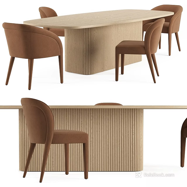 Modern Minimalist Table And Chair Set With Wooden Top And Fabric Seats 3d model 