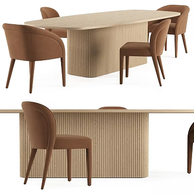 Modern Minimalist Table And Chair Set With Wooden Top And Fabric Seats 3d model
