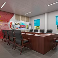 Spacious Modern Conference Room Interior With Large Windows Long Table And Projection Screen 3d model