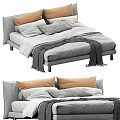 Modern Upholstered Double Bed With Orange Grey Pillows And Throw Blanket 3d model