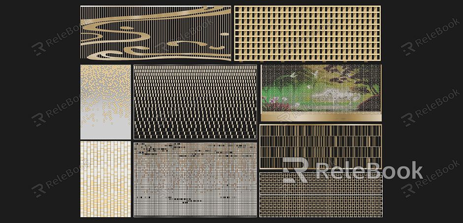 Modern landscape wall metal grid landscape wall hollow gradient perforated panel partition model