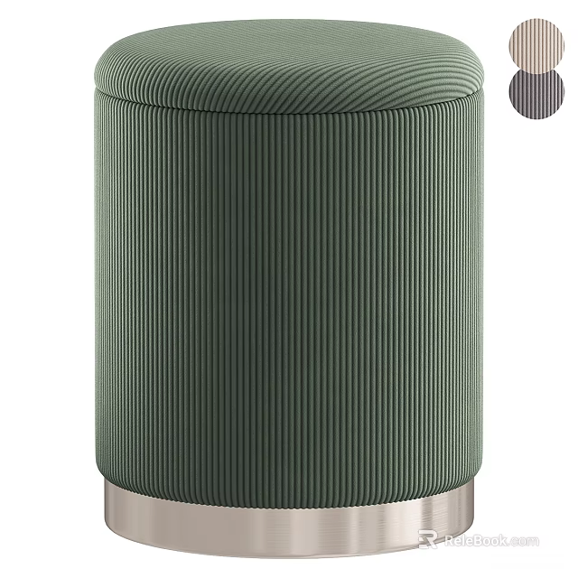 Modern Green Ribbed Ottoman With Metal Base And Comfortable Design 3d model