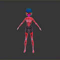 Cartoon Character With Blue Hair Red Ladybug Costume Black Pants And Red Shoes