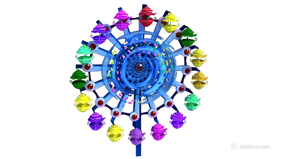 Colorful Amusement Park Ferris Wheel With Vibrant Cabins And Spinning Design 3d model 
