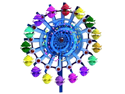 Colorful Amusement Park Ferris Wheel With Vibrant Cabins And Spinning Design 3d model