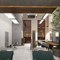 Modern Beauty Hair Salon Interior Design With Mirrors Chairs Green Plants And Wooden Ceiling