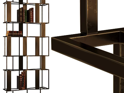 Modern Two Seater Sofa With Metal Frame And Wooden Bookshelf Holding Stacked Books 3d model