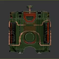 Green Cube Shaped Industrial Equipment With Red Accents Metallic Pipes And Control Panel
