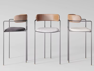Modern Bar Stools With Metal Frames And Different Colored Cushions Set Of Three 3d model