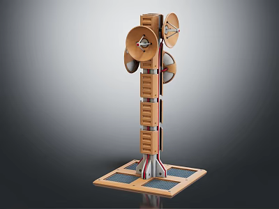 Wooden Tower Shaped Equipment With Circular Components Vertical Layers And Stable Base 3d model