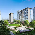 Modern Residential Buildings Exterior Design With Green Lawn Landscaped Garden And Trees