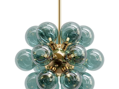 Modern Elegant Chandelier With Teal Glass Orbs And Gold Frame Design 3d model