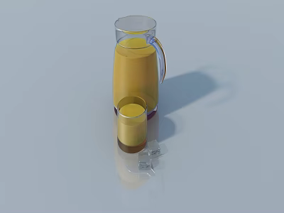 Transparent Electric Water Jug With Yellow Liquid Small Cup And Ice Cubes 3d model