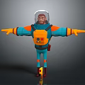 Game Movie Character In Blue And Orange Spacesuit With Transparent Helmet Bearded Arms Outstretched Red Boots