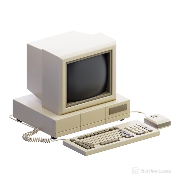Vintage Desktop Computer Classic Design With CRT Monitor Desktop Unit Keyboard And Mouse 3d model 