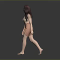 Stylish Woman in Beige Top and Orange Wrap Skirt Walking Against Gray Background